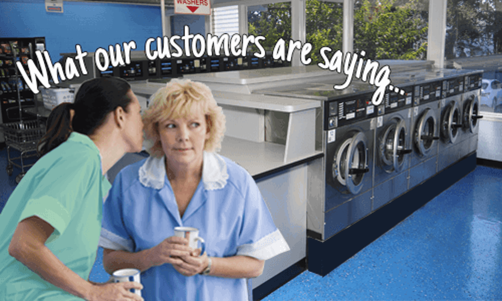 Women In Laundromat Whispering